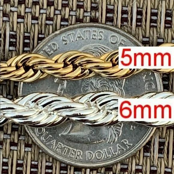 14K Heavy Gold Rope Chain Stainless Steel 5mm 24” - Picture 4 of 5